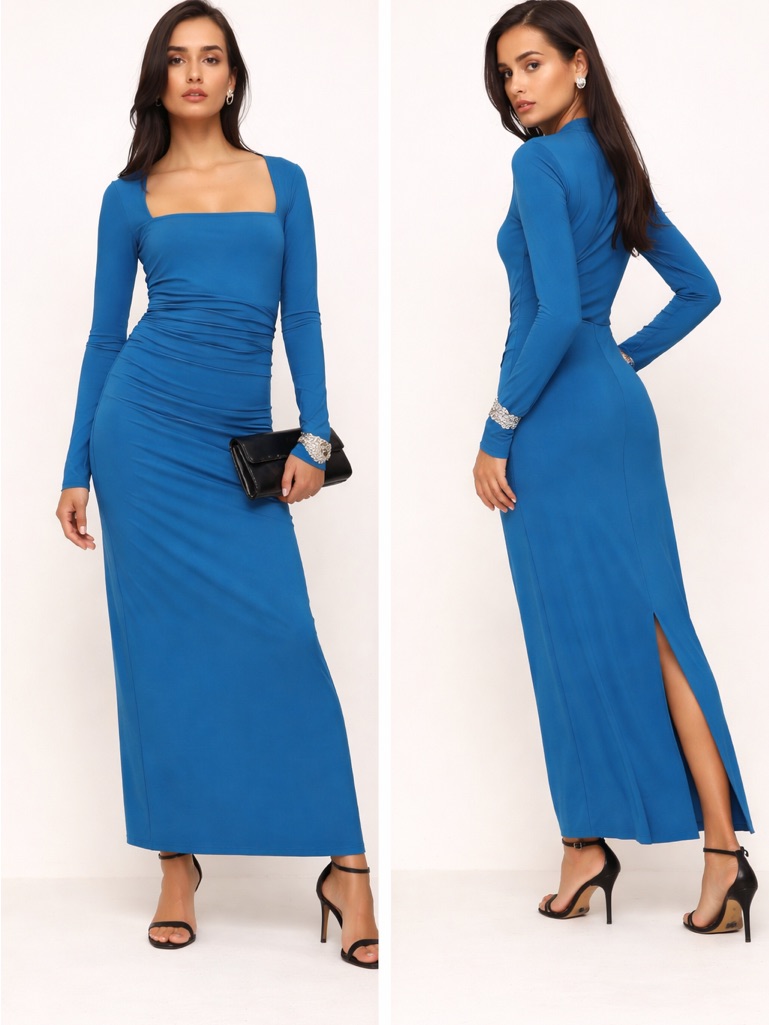 Nwt Reformation Laurel Knit Maxi Dress Pacific Ocean Blue Size L
